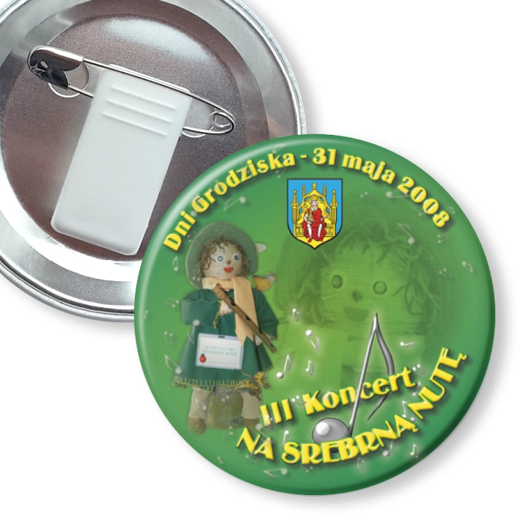 przypinka z żabką i agrafką Dni Grodziska - III Koncert Na Srebrną Nutę