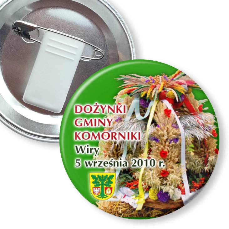 przypinka z żabką i agrafką Dożynki Gminy Komorniki 2010