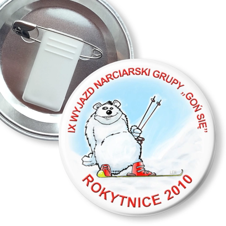 przypinka z żabką i agrafką Goń się - Rokytnice 2010