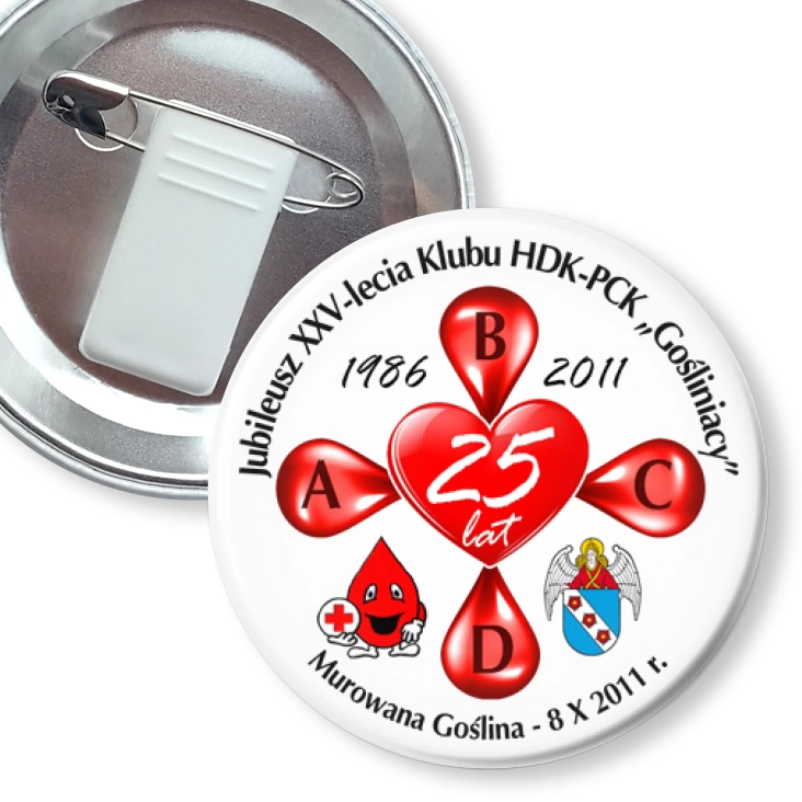 przypinka z żabką i agrafką Gośliniacy - Jubileusz XXV-lecia