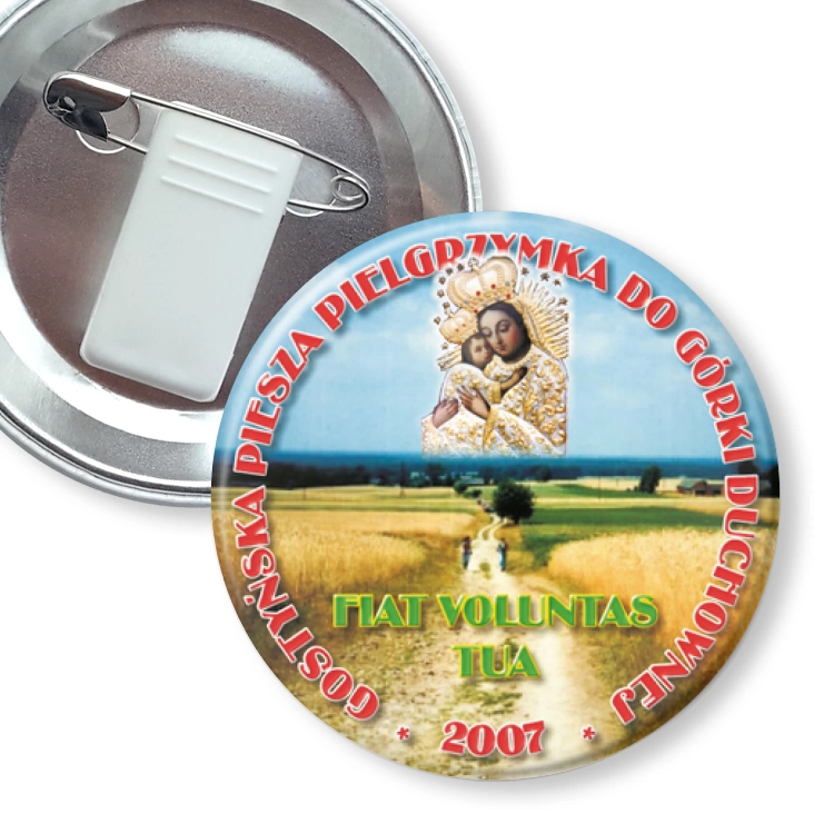 przypinka z żabką i agrafką Gostyńska Piesza Pielgrzymka do Górki Duchownej