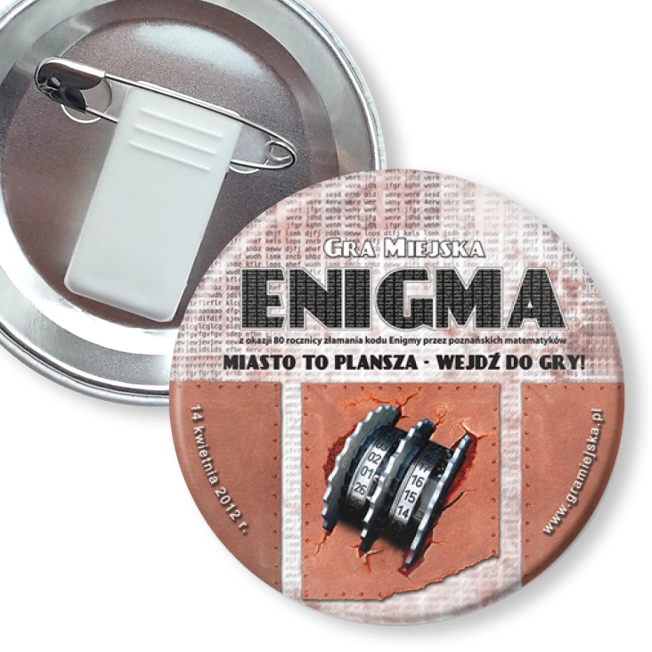 przypinka z żabką i agrafką Gra Miejska - Enigma