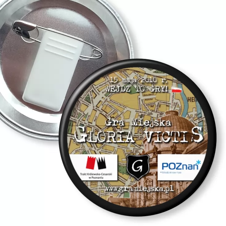 przypinka z żabką i agrafką Gra Miejska Poznań - 15 maja