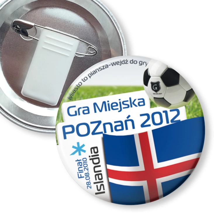 przypinka z żabką i agrafką Gra Miejska - Poznań 2012 - Islandia