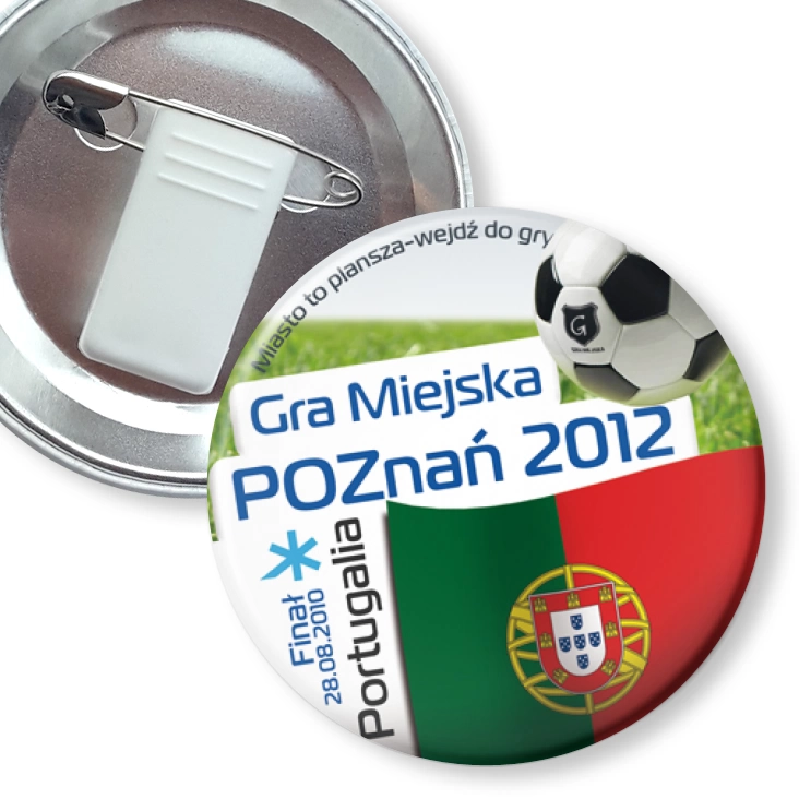 przypinka z żabką i agrafką Gra Miejska - Poznań 2012 - Portugalia