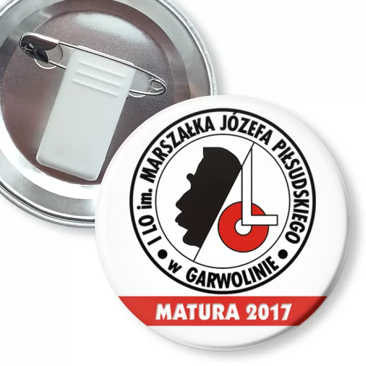 przypinka z żabką i agrafką I LO w Garwolinie
