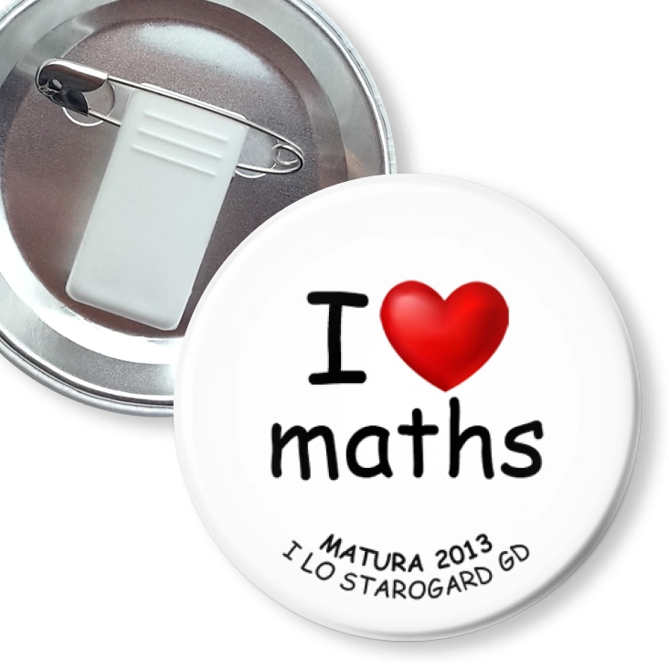 przypinka z żabką i agrafką I love maths - Matura 2013