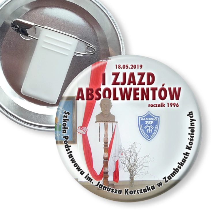 przypinka z żabką i agrafką I Zjazd Absolwentów