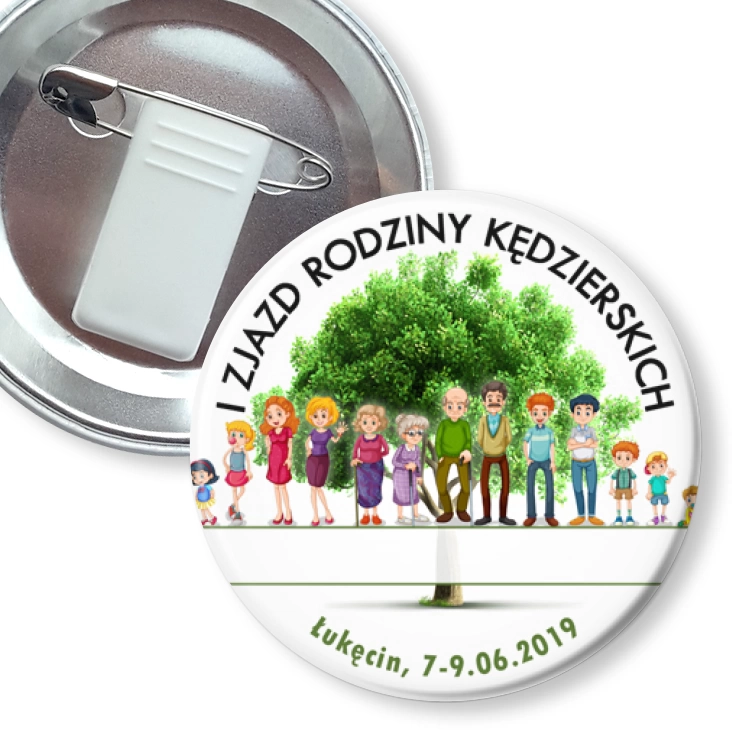 przypinka z żabką i agrafką I Zjazd Rodziny Kędzierskich