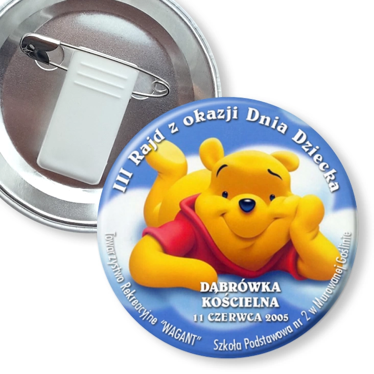 przypinka z żabką i agrafką III Rajd z Okazji Dnia Dziecka