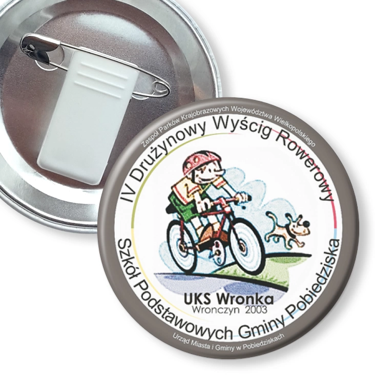 przypinka z żabką i agrafką IV Drużynowy Wyścig Rowerowy