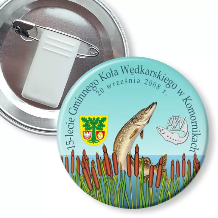 przypinka z żabką i agrafką Koło PZW Komorniki