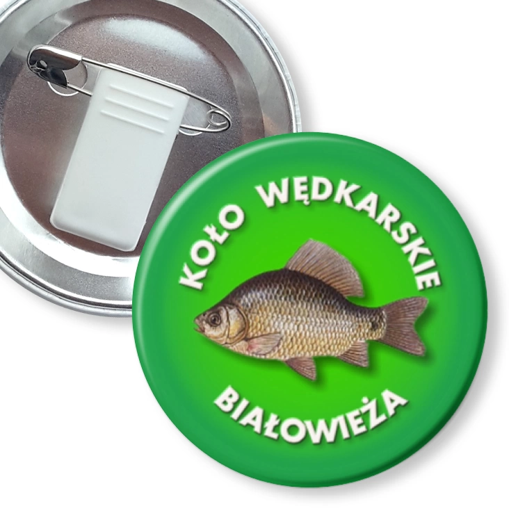 przypinka z żabką i agrafką Koło Wędkarskie Białowieża