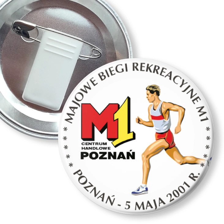 przypinka z żabką i agrafką Majowe Biegi Rekreacyjne M1 2001