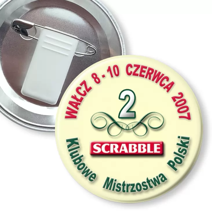 przypinka z żabką i agrafką Mistrzostwa w Scrablach - Wałcz 2007
