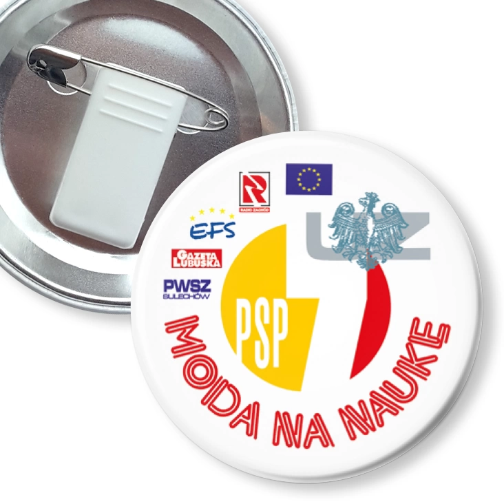 przypinka z żabką i agrafką Moda na naukę - PSP nr 7 w Świebodzinie