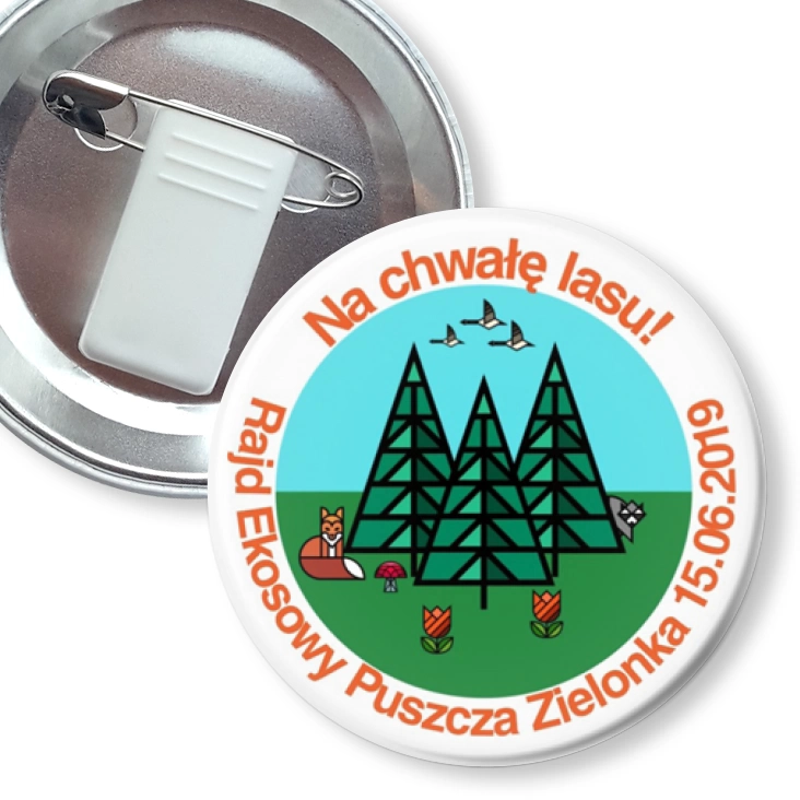przypinka z żabką i agrafką Na chwałę lasu!