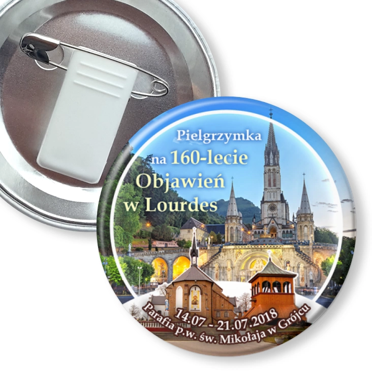 przypinka z żabką i agrafką Pielgrzymka na 160-lecie Objawień w Lourdes