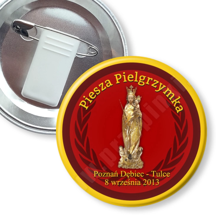 przypinka z żabką i agrafką Piesza Pielgrzymka 2013
