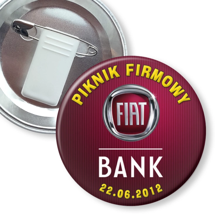 przypinka z żabką i agrafką Piknik Firmowy Fiat