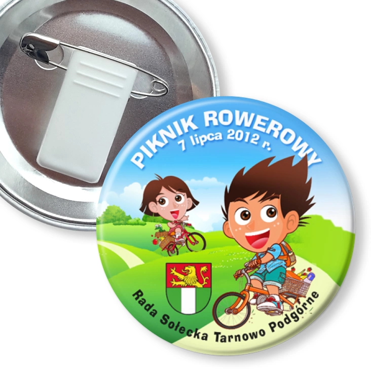 przypinka z żabką i agrafką Piknik Rowerowy - Tarnowo Podgórne