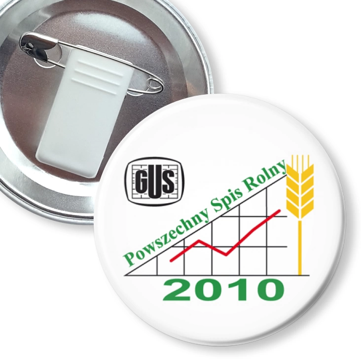 przypinka z żabką i agrafką Powszechny Spis Rolny 2010