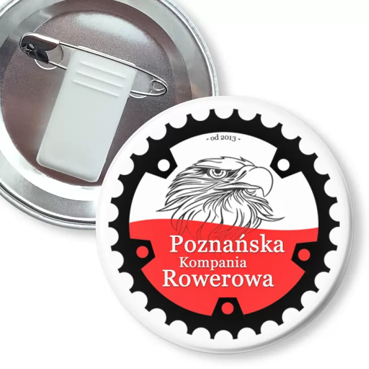 przypinka z żabką i agrafką Poznańska Kompania Rowerowa