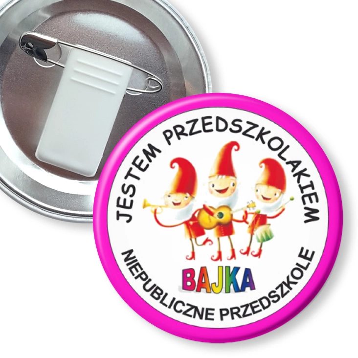 przypinka z żabką i agrafką Przedszkole Bajka - Krasnoludki