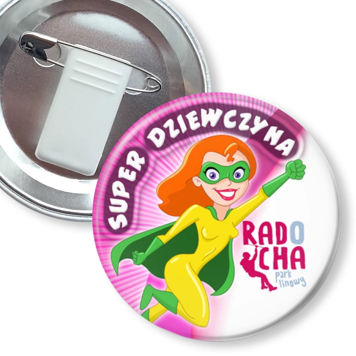 przypinka z żabką i agrafką Radocha - Super Dziewczyna