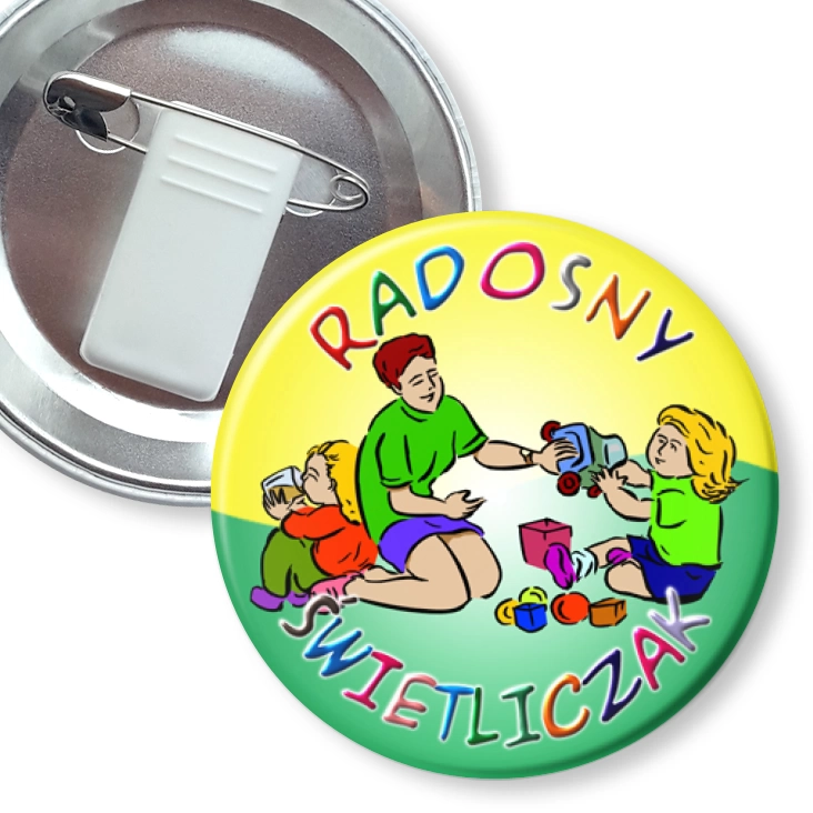 przypinka z żabką i agrafką Radosny Świetliczak