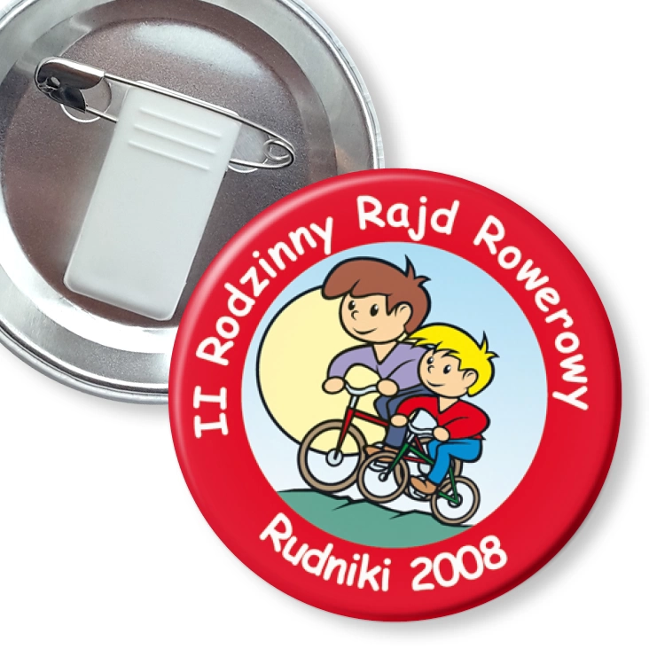 przypinka z żabką i agrafką Rodzinny Rajd Rowerowy Rudniki