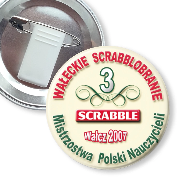 przypinka z żabką i agrafką Scrabble MPN 2007