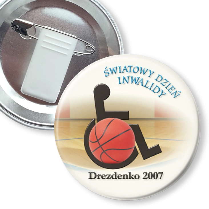 przypinka z żabką i agrafką Światowy Dzień Inwalidy 2007