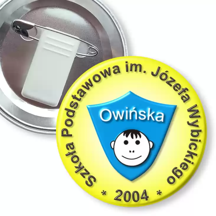 przypinka z żabką i agrafką Szkoła Podstawowa im. Józefa Wybickiego- Owińska 2004