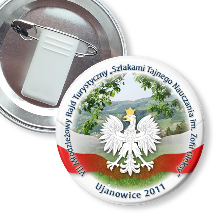 przypinka z żabką i agrafką Szlakami Tajnego Nauczania im. Zofii Oleksy
