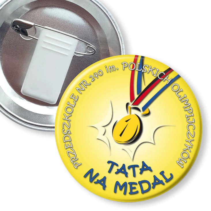 przypinka z żabką i agrafką Tata na medal