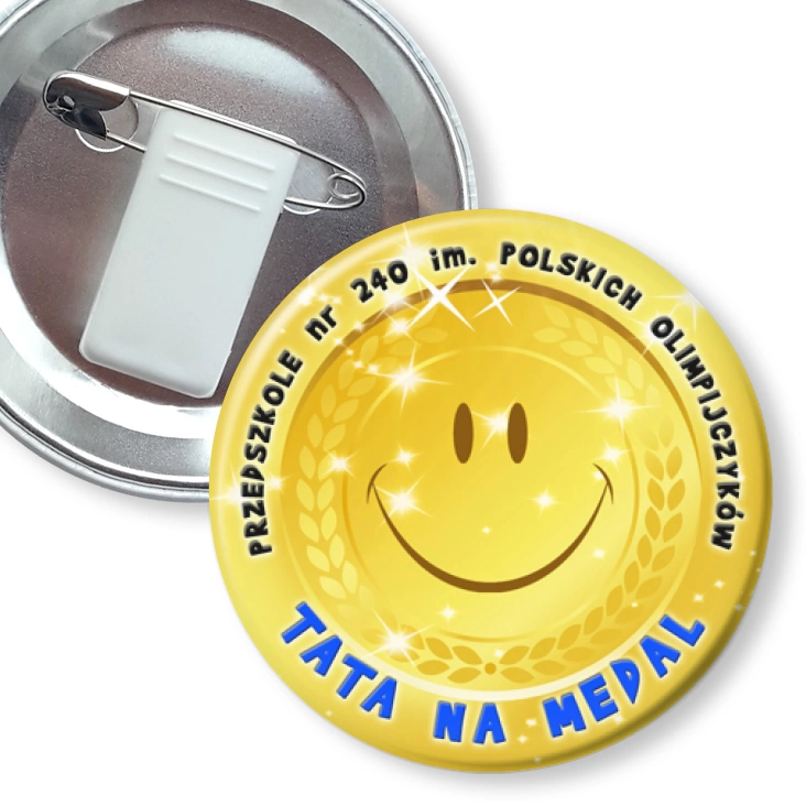 przypinka z żabką i agrafką Tata na medal
