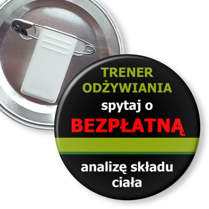 przypinka z żabką i agrafką Trener odżywiania 4