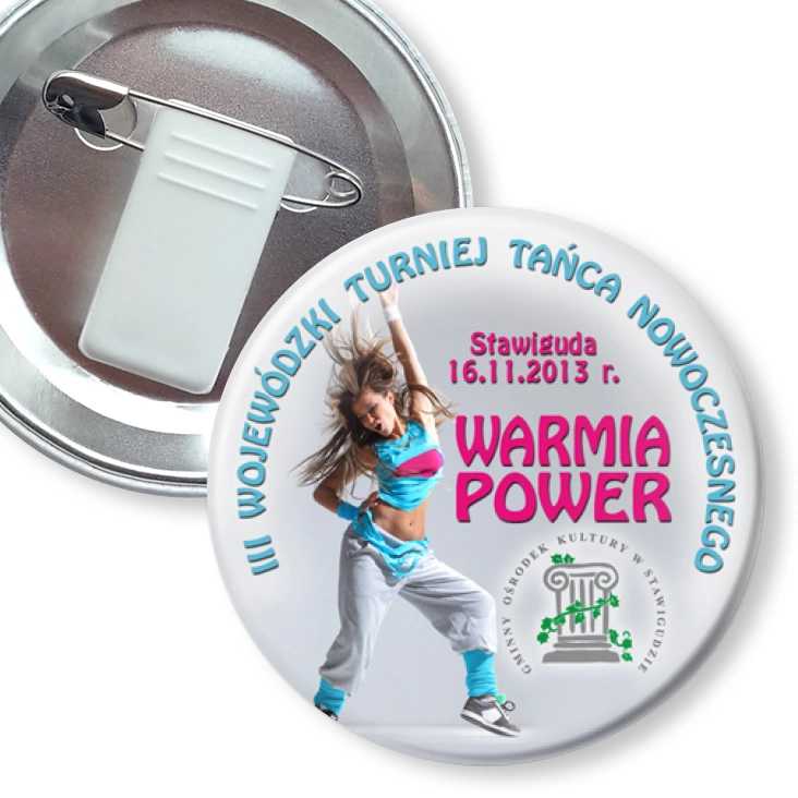 przypinka z żabką i agrafką Warmia Power 2013