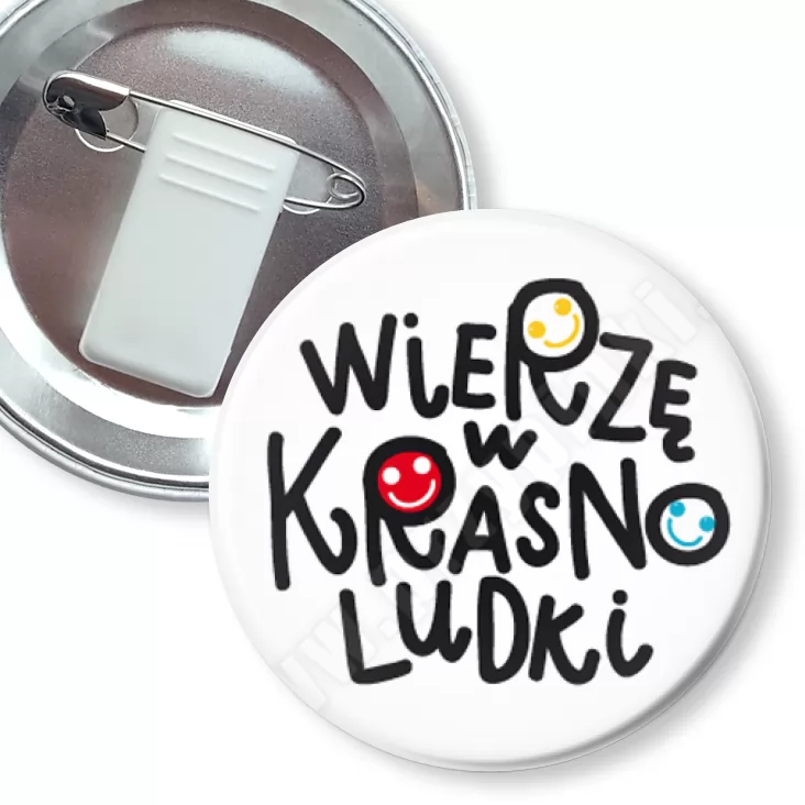 przypinka z żabką i agrafką Wierzę w Krasnoludki