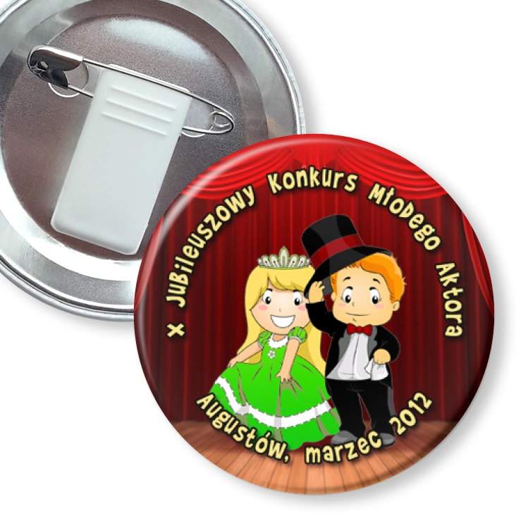 przypinka z żabką i agrafką X Jubileuszowy Konkurs Młodego Aktora