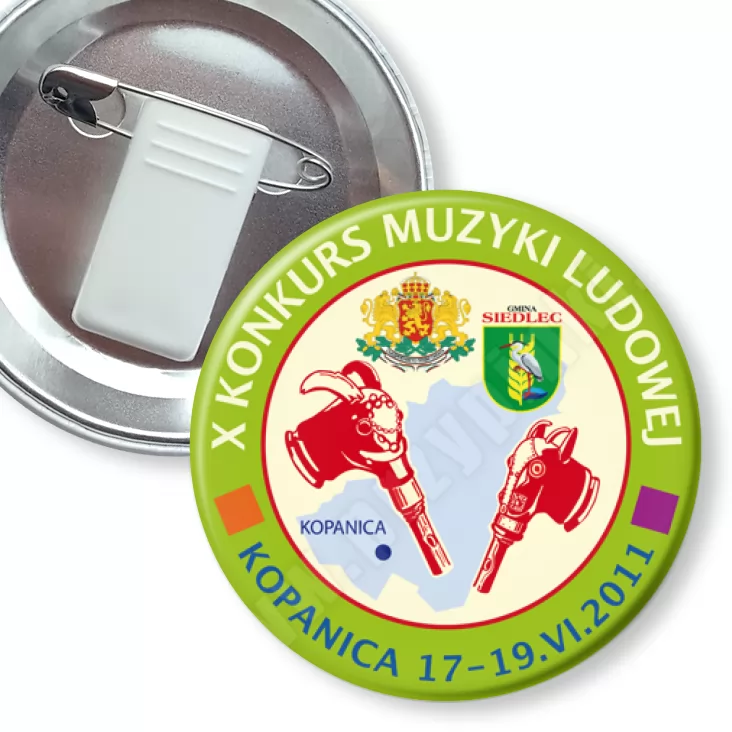 przypinka z żabką i agrafką X Konkurs Muzyki Ludowej