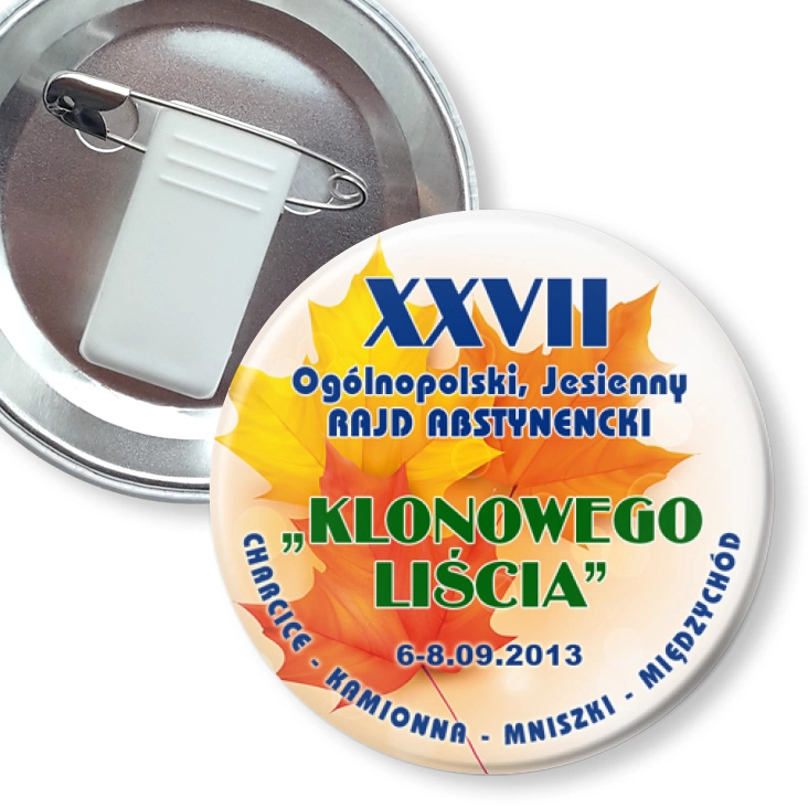 przypinka z żabką i agrafką XXVII Ogólnopolski Rajd Abstynencki Klonowego Liścia