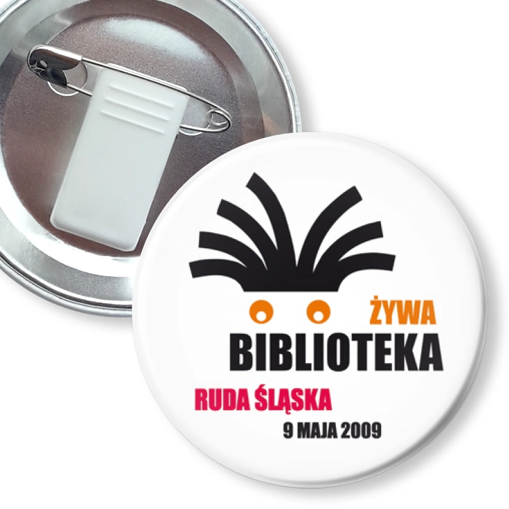 przypinka z żabką i agrafką Żywa Biblioteka