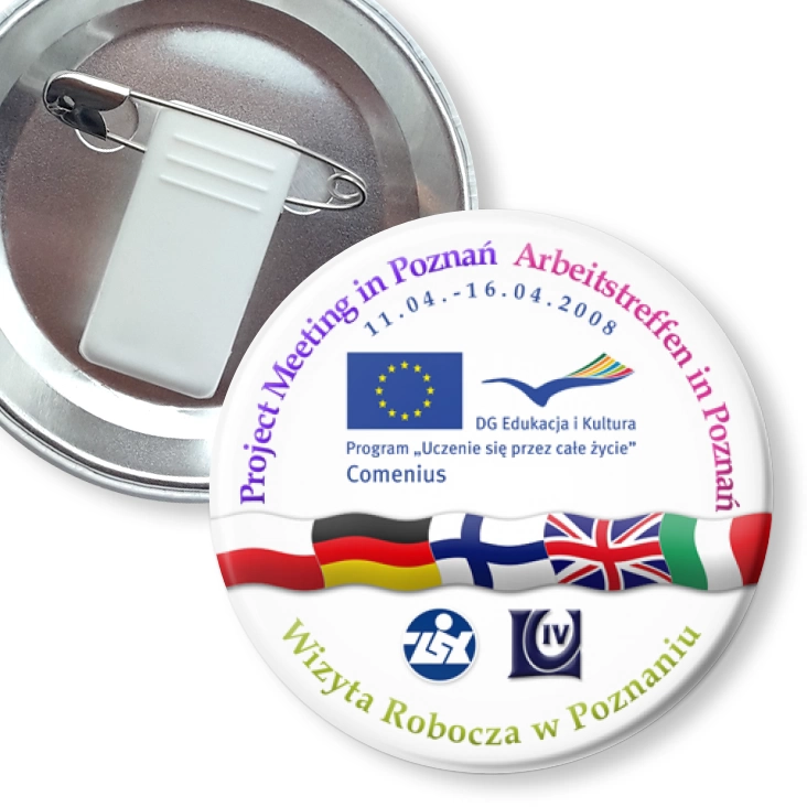 przypinka z żabką i agrafką Comenius ZSK LO4 Poznań