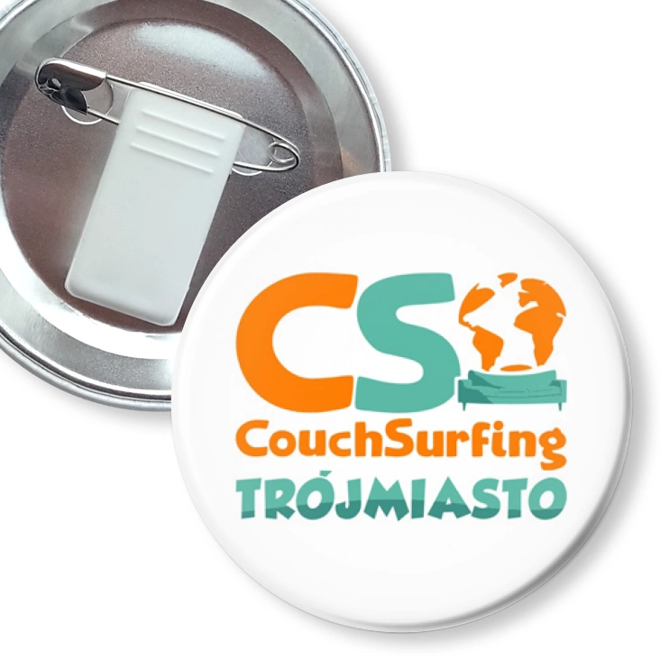 przypinka z żabką i agrafką Couchsurfing Pomorskie