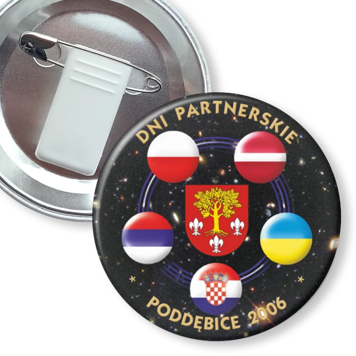 przypinka z żabką i agrafką Dni partnerskie - Poddębice 2006 