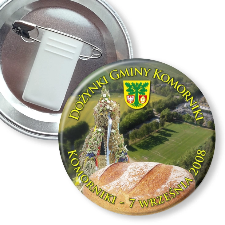 przypinka z żabką i agrafką Dożynki Gminy Komorniki 2008