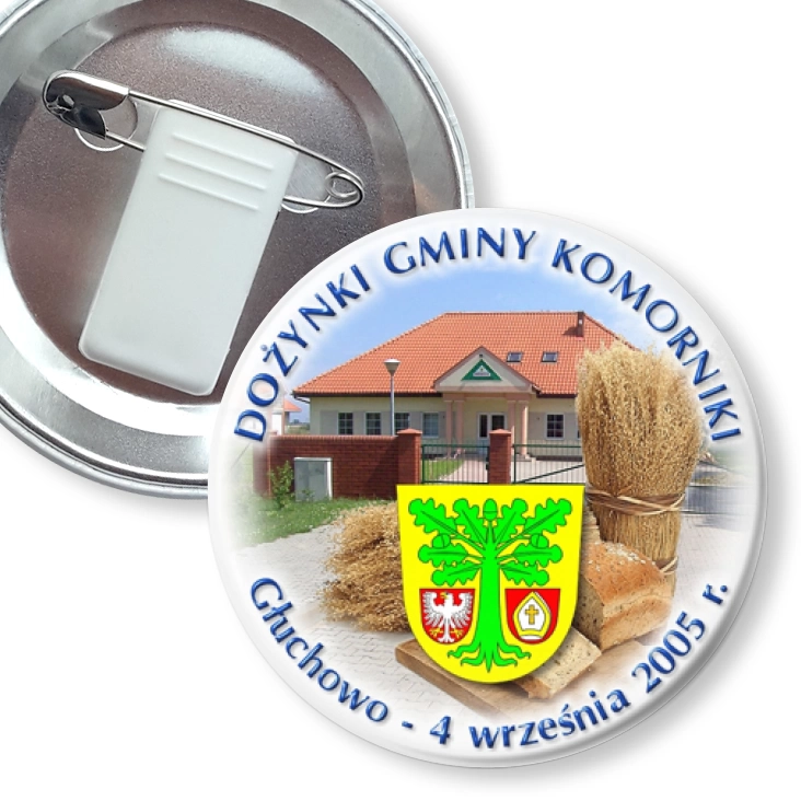 przypinka z żabką i agrafką Dożynki Gminy Komorniki 2005