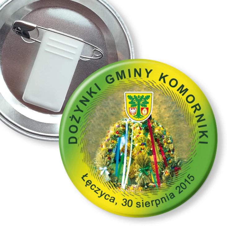 przypinka z żabką i agrafką Dożynki Gminy Komorniki 2015